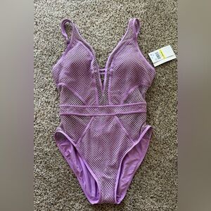 BECCA NWT Women's Network Plunge-Neck One-Piece Swimsuit MEDIUM lavender